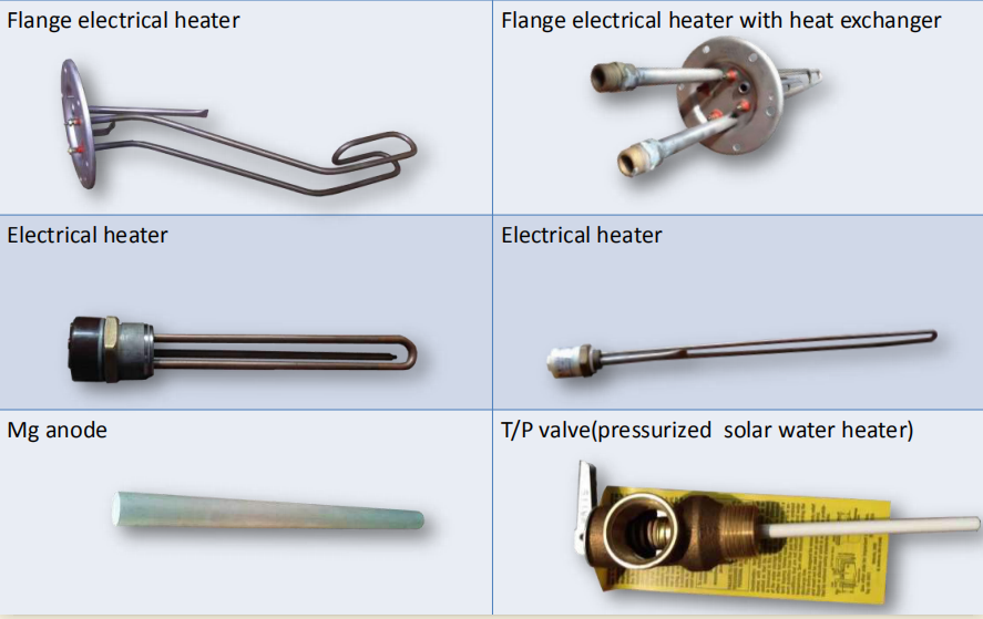 Solar water heater auxiliary heating accessories